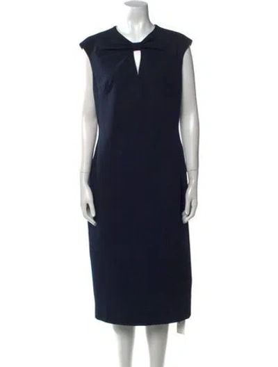 Pre-owned Ted Baker V-neck Midi Length Dress In Blue
