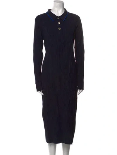 Pre-owned Ted Baker V-neck Midi Length Dress In Blue