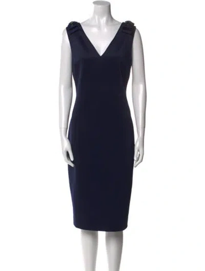 Pre-owned Ted Baker V-neck Midi Length Dress In Blue