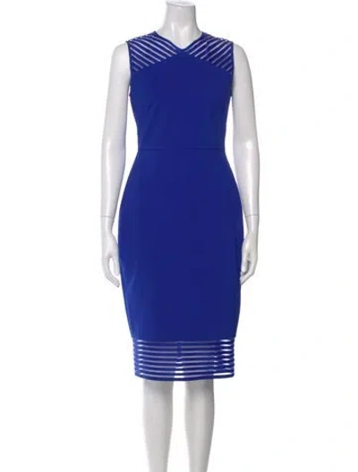 Pre-owned Ted Baker V-neck Midi Length Dress In Blue