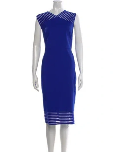 Pre-owned Ted Baker V-neck Midi Length Dress In Blue