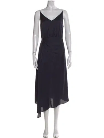 Pre-owned Ted Baker V-neck Midi Length Dress In Blue
