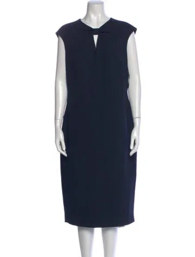 Pre-owned Ted Baker V-neck Midi Length Dress In Blue
