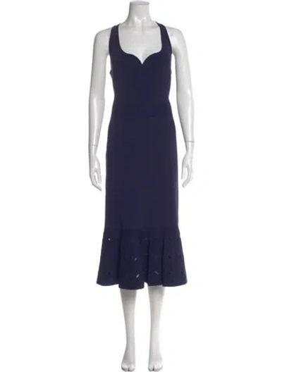 Pre-owned Ted Baker V-neck Midi Length Dress In Blue