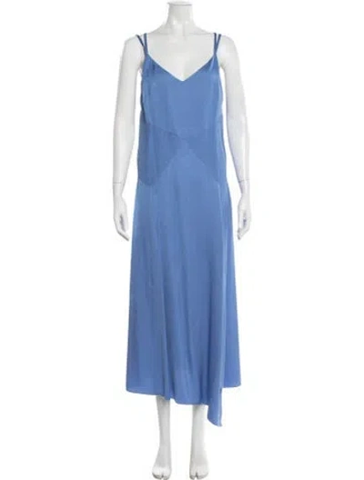 Pre-owned Ted Baker V-neck Midi Length Dress In Blue
