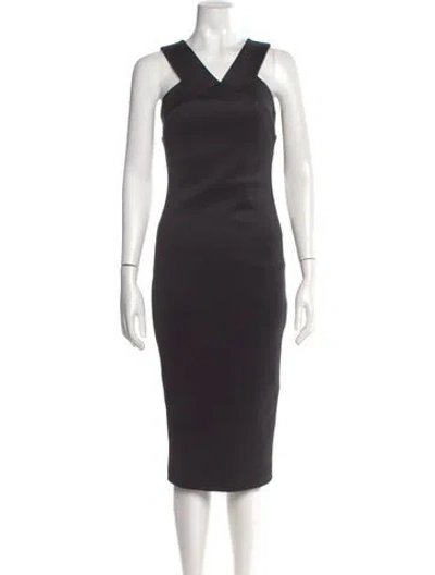 Pre-owned Ted Baker V-neck Midi Length Dress In Gray