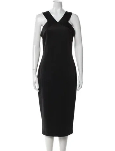 Pre-owned Ted Baker V-neck Midi Length Dress In Gray