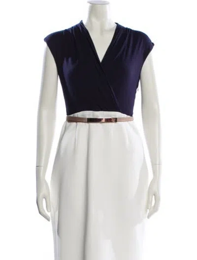 Pre-owned Ted Baker V-neck Midi Length Dress In Multi