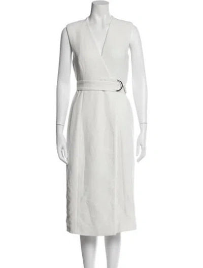 Pre-owned Ted Baker V-neck Midi Length Dress In Neutral
