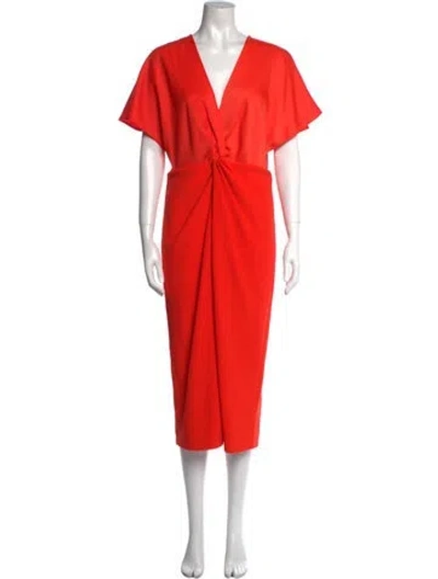 Pre-owned Ted Baker V-neck Midi Length Dress In Orange