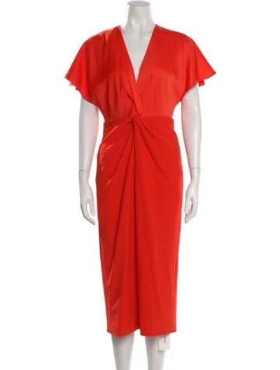 Pre-owned Ted Baker V-neck Midi Length Dress In Orange