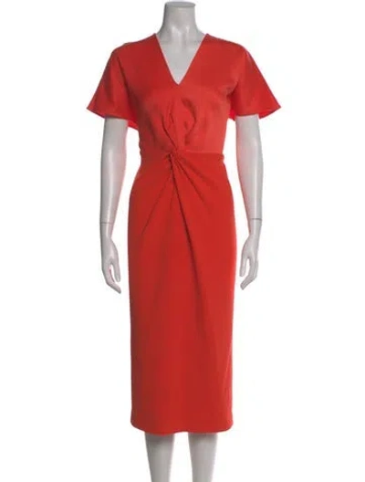 Pre-owned Ted Baker V-neck Midi Length Dress In Orange
