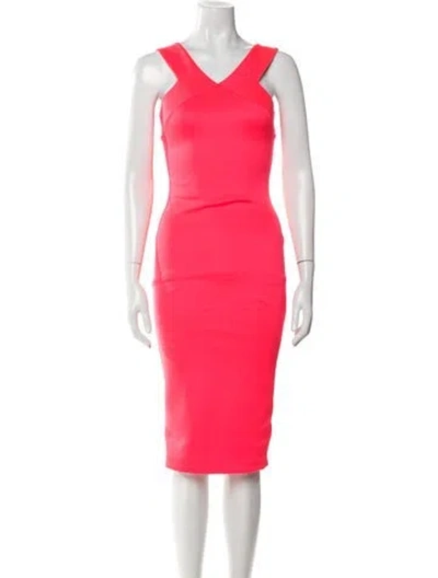 Pre-owned Ted Baker V-neck Midi Length Dress In Pink