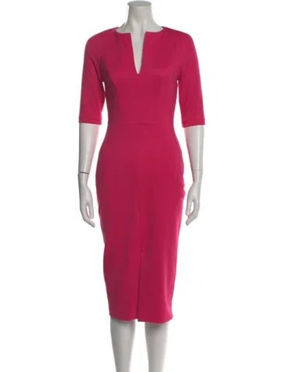 Pre-owned Ted Baker V-neck Midi Length Dress In Pink