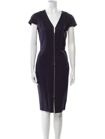 Pre-owned Ted Baker V-neck Midi Length Dress In Purple