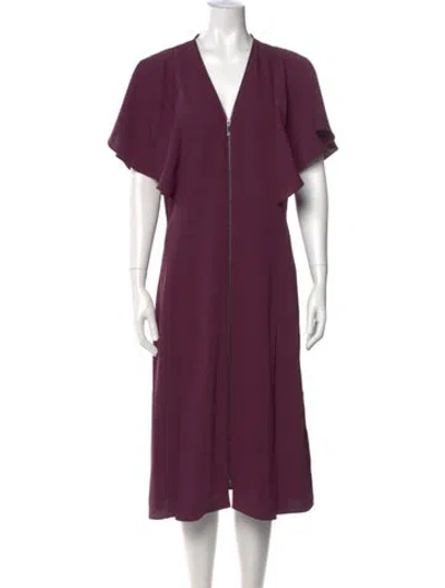 Pre-owned Ted Baker V-neck Midi Length Dress In Purple