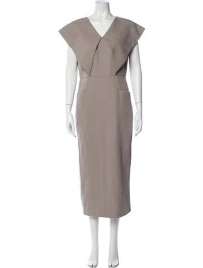 Pre-owned Ted Baker V-neck Midi Length Dress In Purple