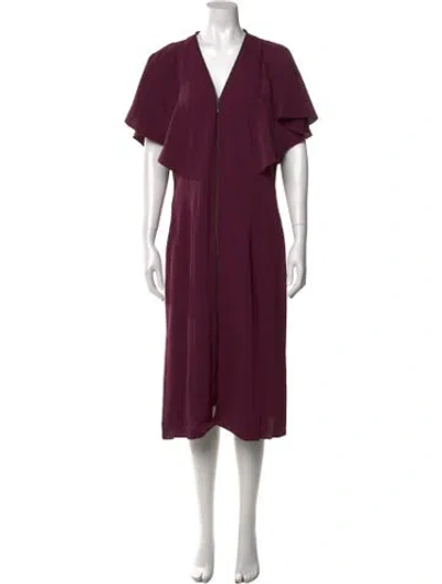 Pre-owned Ted Baker V-neck Midi Length Dress In Purple