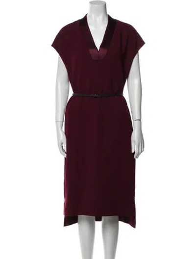 Pre-owned Ted Baker V-neck Midi Length Dress In Red