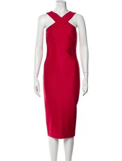 Pre-owned Ted Baker V-neck Midi Length Dress In Red