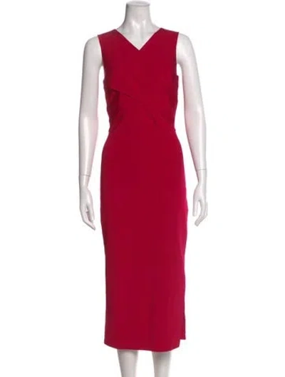 Pre-owned Ted Baker V-neck Midi Length Dress In Red