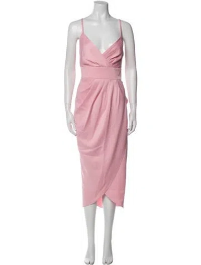 Pre-owned Ted Baker V-neck Midi Length Dress In Red
