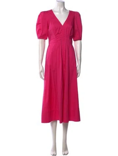 Pre-owned Ted Baker V-neck Midi Length Dress In Red