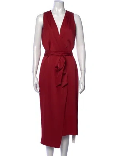 Pre-owned Ted Baker V-neck Midi Length Dress In Red