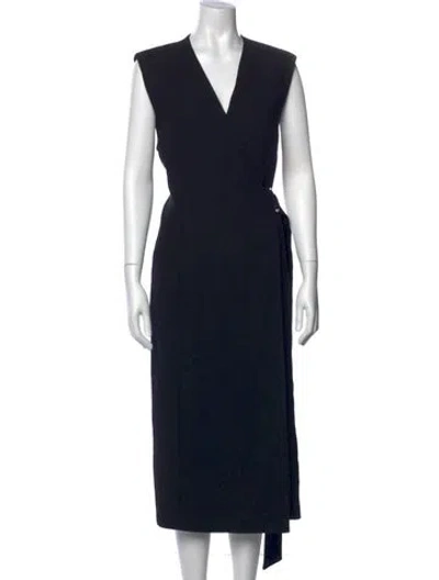 Pre-owned Ted Baker V-neck Midi Length Dress W/ Tags In Black