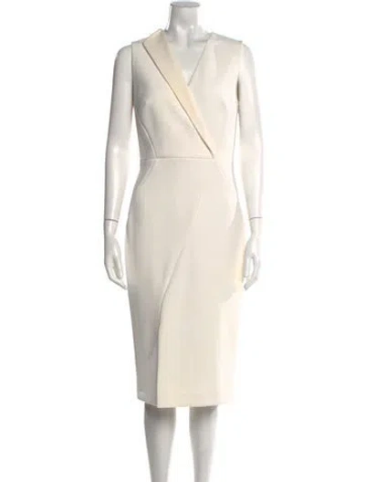 Pre-owned Ted Baker V-neck Midi Length Dress In White