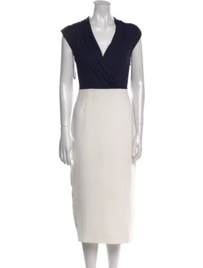 Pre-owned Ted Baker V-neck Midi Length Dress In White