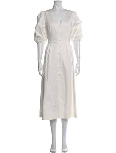 Pre-owned Ted Baker V-neck Midi Length Dress In White