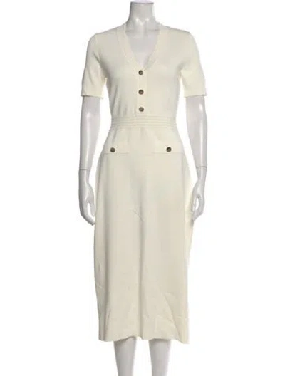Pre-owned Ted Baker V-neck Midi Length Dress In White