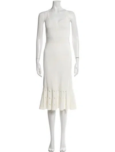Pre-owned Ted Baker V-neck Midi Length Dress In White