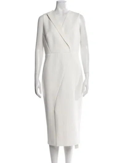 Pre-owned Ted Baker V-neck Midi Length Dress In White