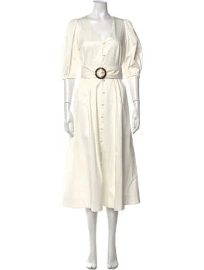 Pre-owned Ted Baker V-neck Midi Length Dress In White