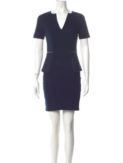 Pre-owned Ted Baker V-neck Mini Dress In Blue