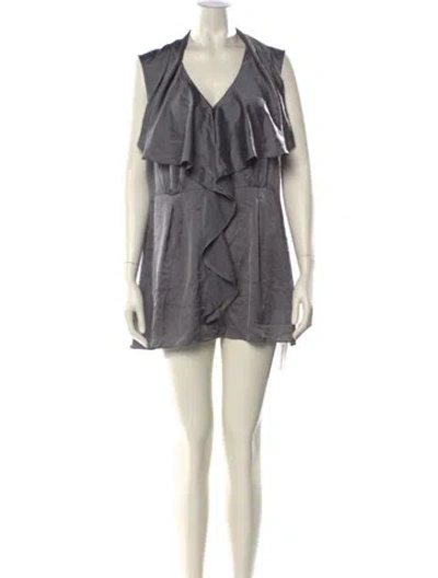 Pre-owned Ted Baker V-neck Mini Dress In Gray