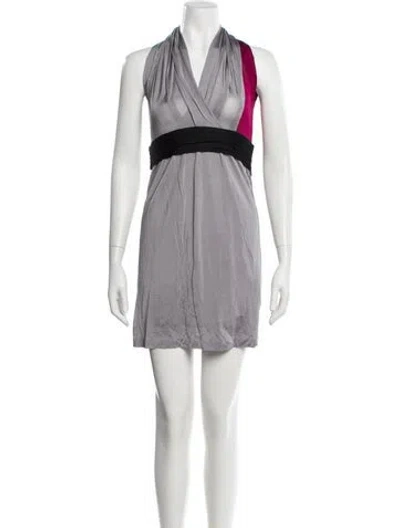 Pre-owned Ted Baker V-neck Mini Dress In Gray