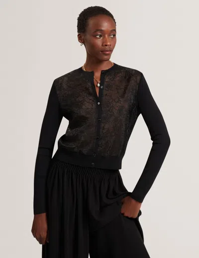 Ted Baker Voren Lace Front Knitted Cardigan In Black