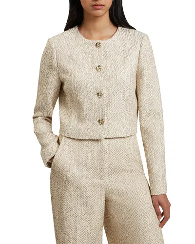 Ted Baker Vulpa Tailored Boucle Fitted Cropped Jacket In Neutral