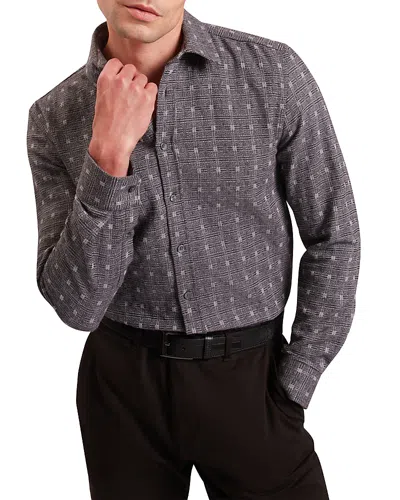 Ted Baker Vyser Regular Fit Jacquard Check Shirt In Gray