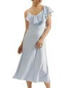 Ted Baker Womens Lt-blue Keomi Ruffle-trim V-neck Satin Midi Dress