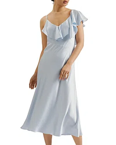 Ted Baker Womens Lt-blue Keomi Ruffle-trim V-neck Satin Midi Dress In Light Blue