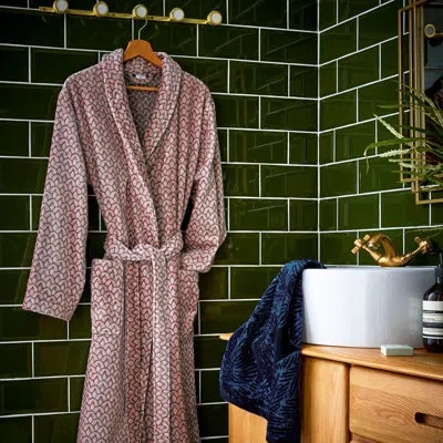 Ted Baker Wave Geo Cotton Blend Velour Gender Neutral Bathrobe With Pockets In Pink