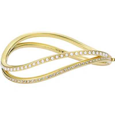 Ted Baker Wavie Faux Pearl & Crystal Hinged Bangle In Gold