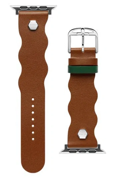 Ted Baker Wavy Leather 20mm Apple Watch® Watchband In Brown