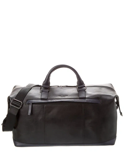 Ted Baker Webbing Wax Leather Holdall Bag In Black