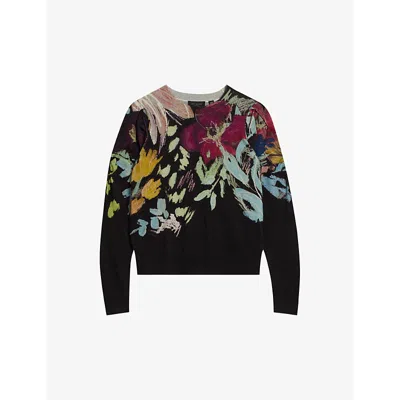 Ted Baker Womens Black Magarit Floral-pattern Knitted Jumper