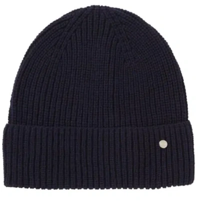 Ted Baker Logo-plaque Ribbed Beanie In Blue